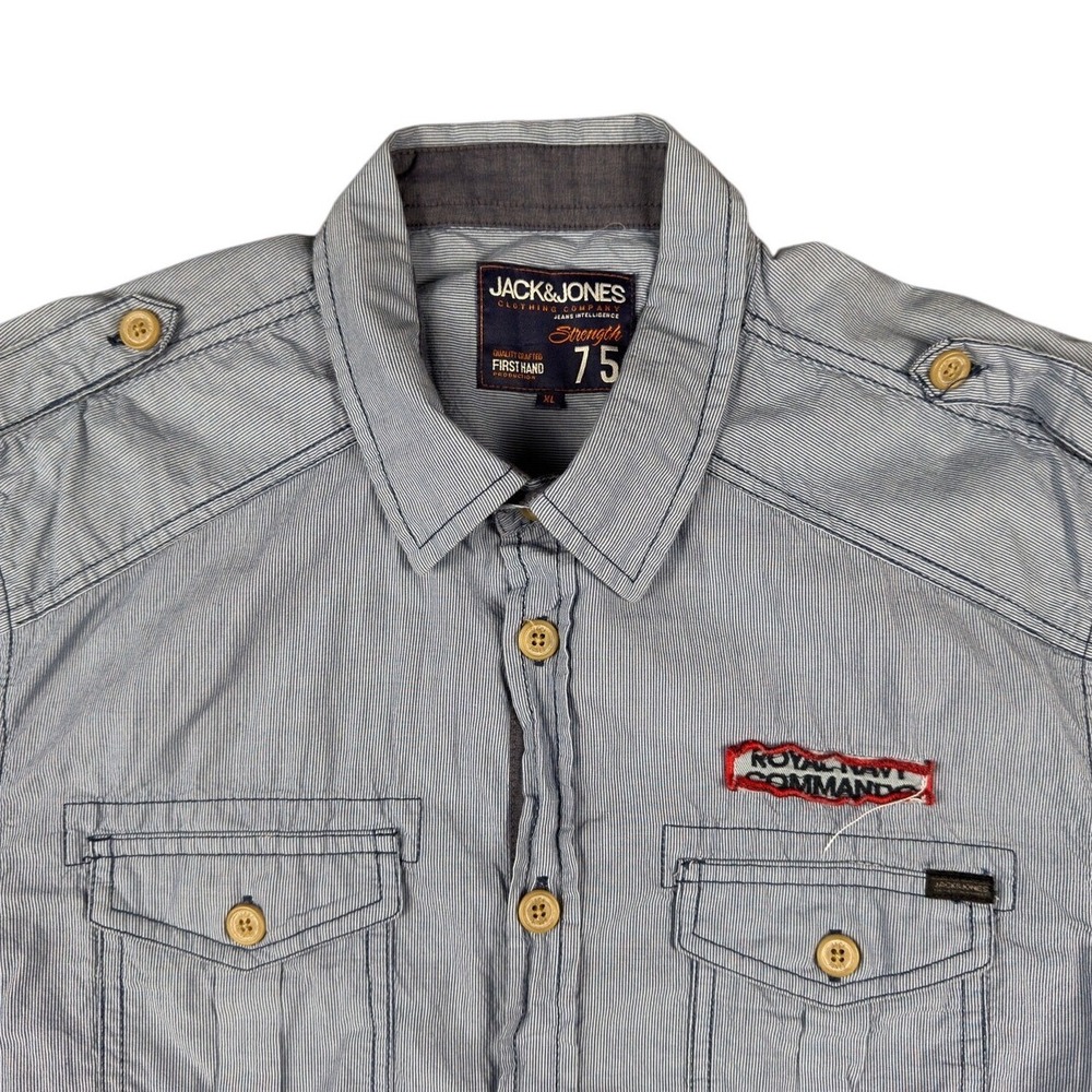 Jack & Jones Airborne Hitch Shirt Men's XL Royal Navy Military Patches Blue - Picture 3 of 11